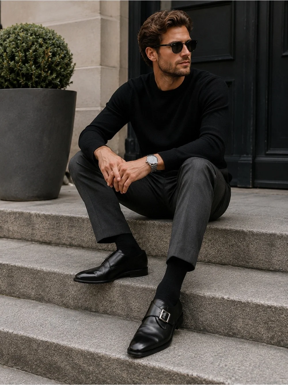 To Boot New York Bower Black Calf Leather Monk Strap Dress Shoes